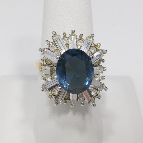 Blue & Clear Rhinestone Ring & Enhancer Pendant Set, Ring 8.25, Pendant 1 1/4 In - Picture 3 of 12